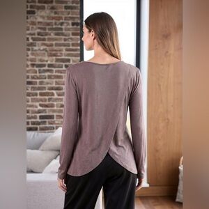 Free People Taupe Long Sleeve Cross Back Top